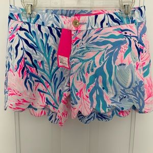 NWT Lilly Pulitzer Buttercup Stretch Shorts in Crew Blue It Kaleidoscope Coral